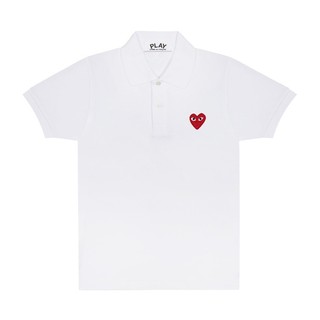 CDG Rei Kawakubo Áo Sơ Mi polo Tay Ngắn Chơi Thêu Trái Tim Cổ Điển Nam Nữ Áo Thun Cổ Nhãn + Thẻ