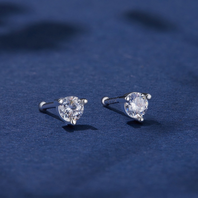 BAMOER Bông Tai bạc 925 Hình Tròn Đính Đá zircon mini Đơn Giản Thời Trang Cho Nữ