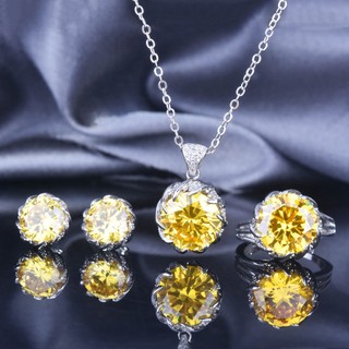 Bộ trang sức kim cương citrine lotus 7.5 carat, bạc sterling xanh Palaiba, gồm dây chuyền và bông tai