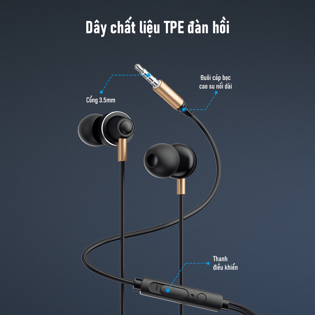 Ảnh Tai Nghe Nhét Tai Có Dây ROBOT RE240S Cổng Kết Nối Jack AUX 3.5mm Âm Thanh Sắc Nét Trung Thực 1