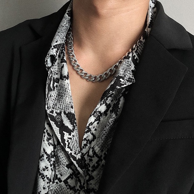 Vòng cổ titan unisex xích ngắn bản to không gỉ UN191007