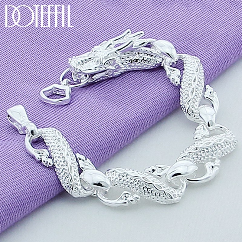 Doteffil Bạc 925 Rồng Vòng Tay 20CM Cho Nam Nữ Quyến Rũ Cưới Đính Hôn Tiệc Trang Sức Thời Trang
