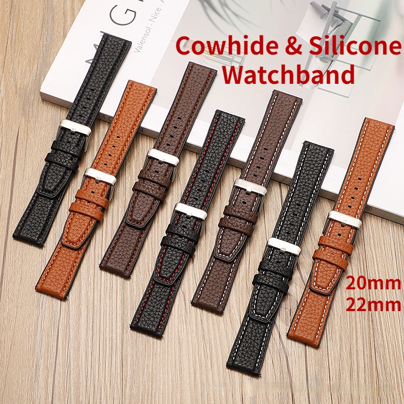 Dây Đeo Thay Thế Bằng Da Bò Và Silicon Kích Thước 20mm 22mm Cho Đồng Hồ Thông Minh Universial