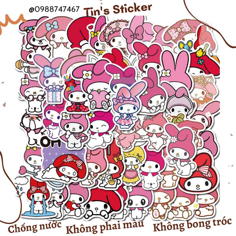 Set combo 50 miếng dán sticker My Melody dán nón mũ bảo hiểm laptop ...