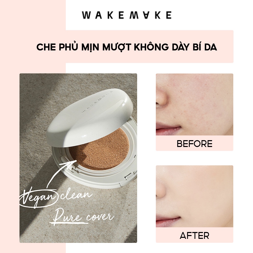 WAKEMAKE Vegan Clean Pure Cover Cushion - Sản phẩm trang điểm thiên nhiên không chứa chất độc hại