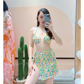 BỘ BƠI 2 MẢNH HOA NHÍ KÈM VÁY XANH LÁ-BIKINISTORE