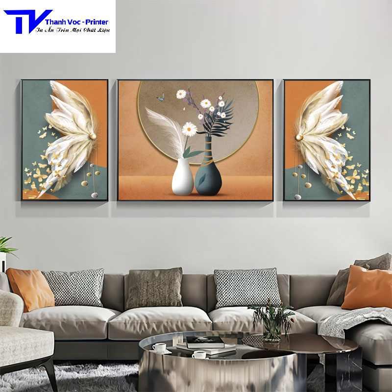 Tranh Treo Tường Bình Hoa , Tranh Tráng Gương ( Bộ 3 Tấm 2 Bé 1 To )