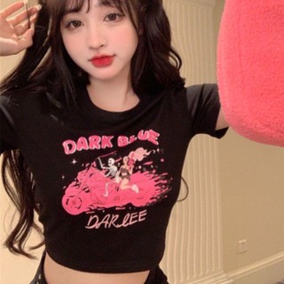 Áo croptop tay ngắn - áo thun cổ tròn in hình màu hồng cute dễ thương L66 [A029]