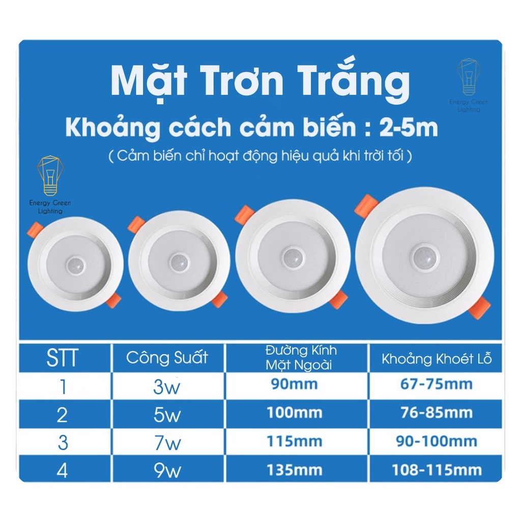 Ảnh Đèn Led Âm Trần Energy Green Lighting Cảm Biến 5W-7W-9W DL-604 - Chip Led Siêu Sáng - Ánh Sáng Trắng - Bảo Hành 1 Năm 2