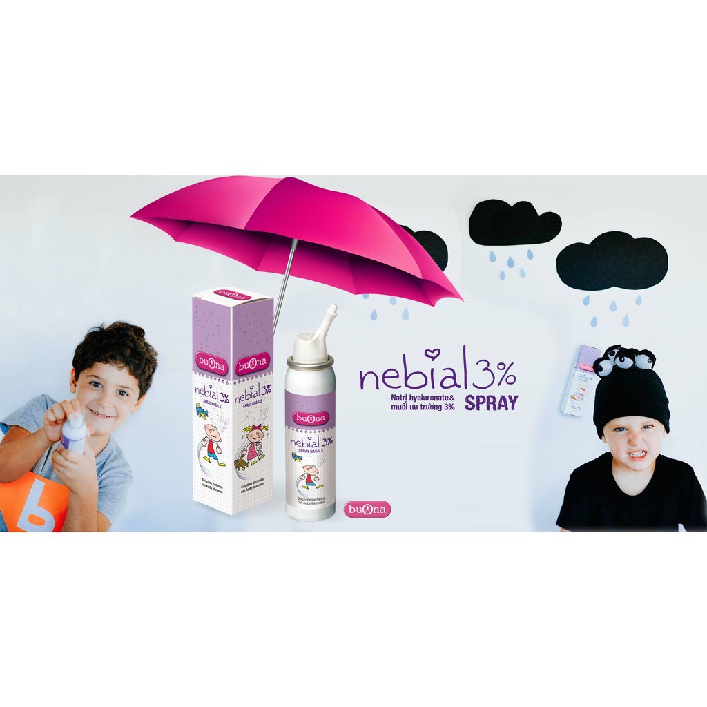 Buona Nebial / Nebianax 3% Spray Nasale - Xịt Mũi muối ưu trương Hiệu Quả Nhanh Cho Sổ Mũi, Nghẹt Mũi - Lọ 100ml