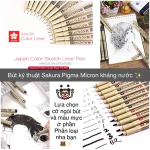 SAKURA - Bút kỹ thuật Pigma Micron kháng nước - tuỳ chọn nhiều size nhiều màu 🐻💕 làm đồ án, vẽ trang trí, ký hoạ,..