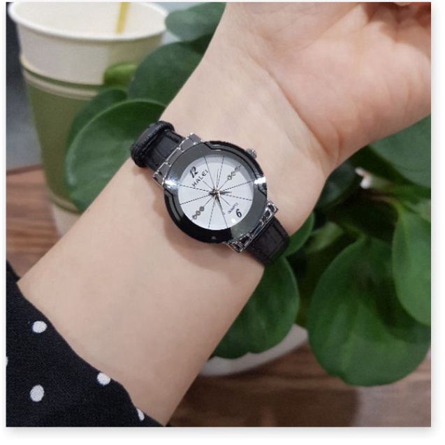 Đồng hồ nữ Halei dây da đen trắng đẹp chống nước tuyệt đối chính hãng Tony Watch 68