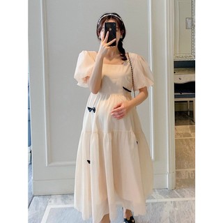 Đầm bầu cổ vuông babydoll VIba [VB02] dáng 3 tầng cổ vuông