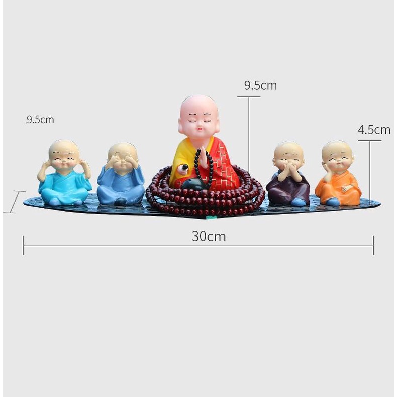 Set 5 Tượng Chú Tiểu Tứ Không Gõ Mõ Năng Lượng Mặt Trời Trang Trí TapLo Ô Tô