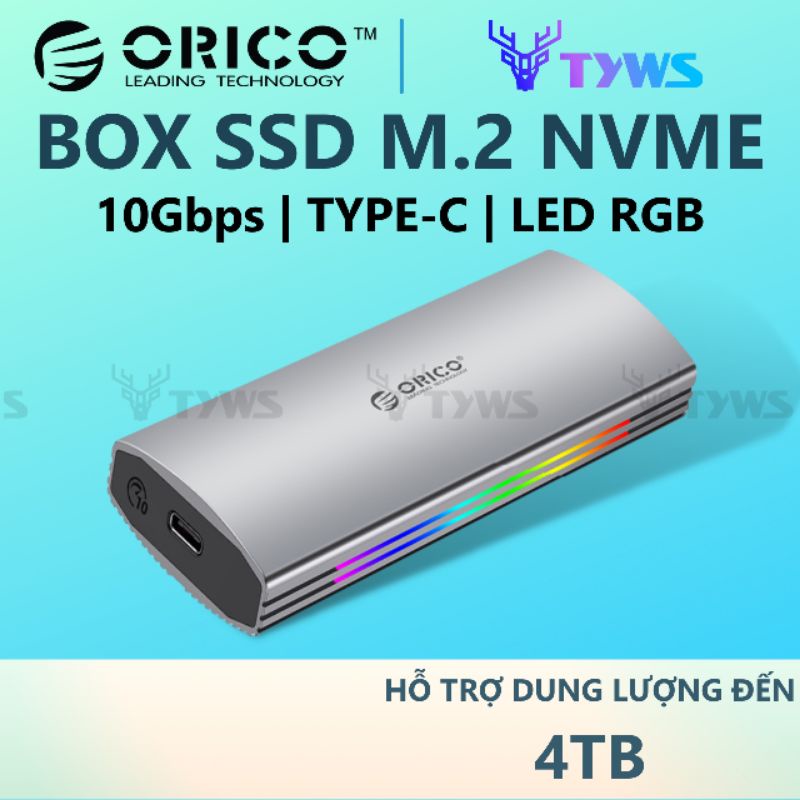 [LED RGB] Box di động SSD M.2 PCIe NVMe to USB 3.1 Gen2 Type-C Orico ...