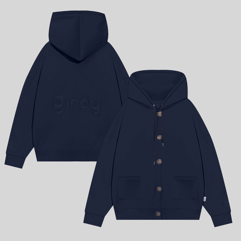 Áo Khoác Unisex form rộng ấm Nam Nữ Hoodie nỉ bông GINDY sweater PHIÊN BẢN 2022 màu navy thời trang thu đông có mũ A085