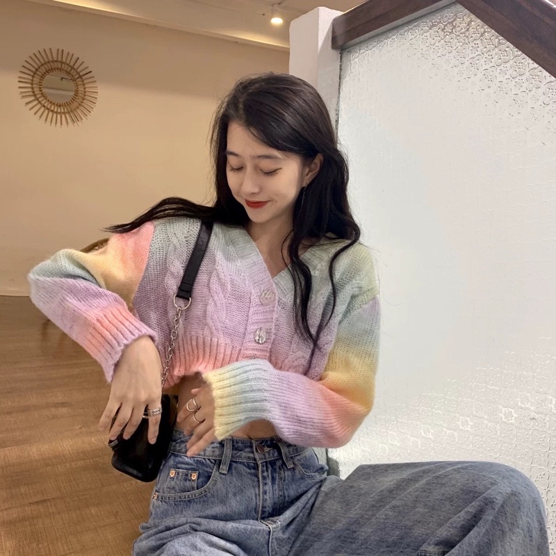 Áo khoác len cardigan dài tay màu cầu vồng Rainbow phong cách ulzzang SAM SAM BOUTIQUE | BigBuy360 - bigbuy360.vn