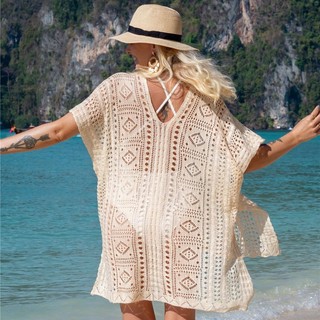 DN0835 Oversize Chia Bãi Biển Che Phủ Trắng Móc Đi Biển Đầm Áo Thun Nữ Kỳ Nghỉ Mùa Hè Tắm Phù Hợp Với Đồ Bơi