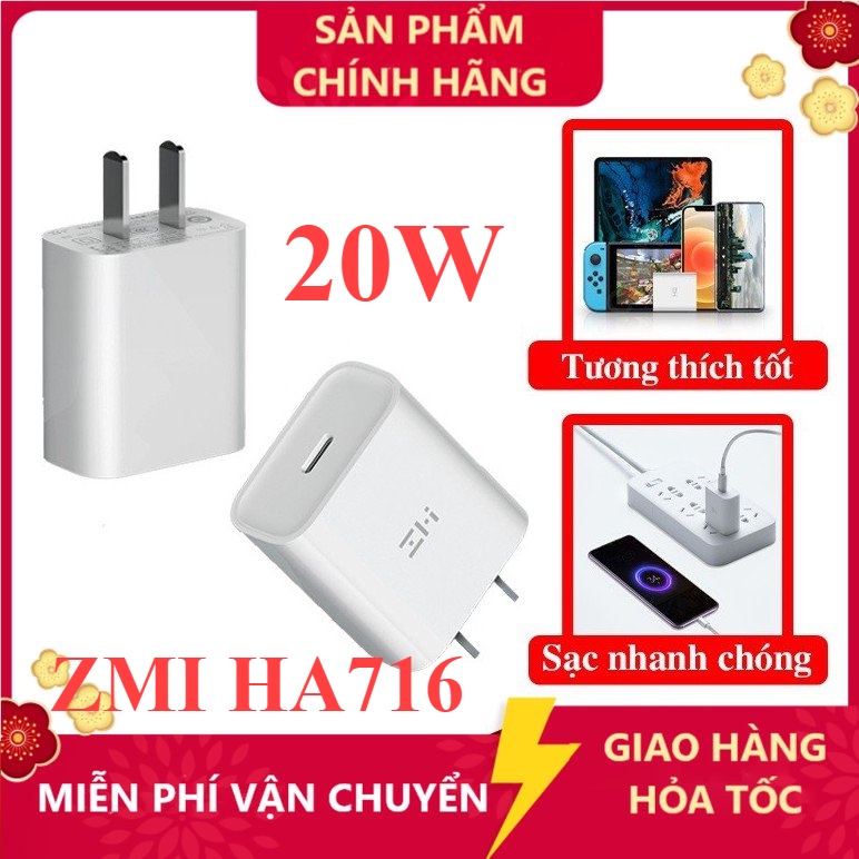 Củ sạc nhanh Xiaomi Zmi HA716 Type C 20W PD3.0 chuyên cho đạt chứng ...