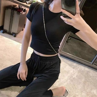 Áo len thun tăm croptop màu đen trắng basic dáng dài tay và cộc tay