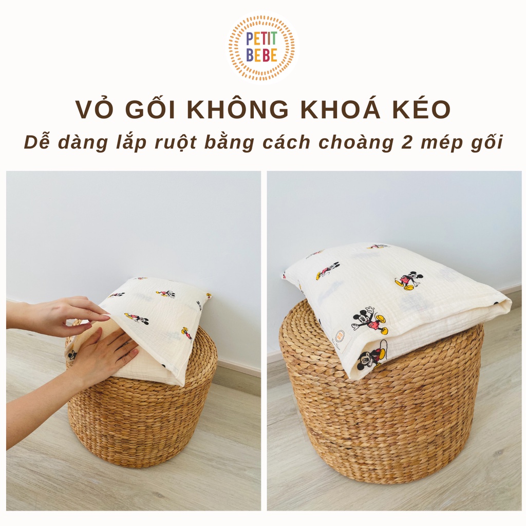 Ảnh Gối nằm cho bé mẫu giáo tiểu học muslin Petit Bebe 30x50cm mềm mát thoáng khí 4