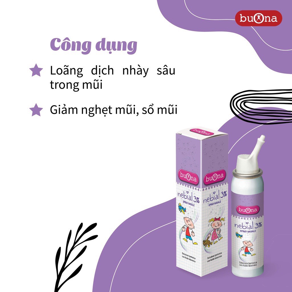Buona Nebial / Nebianax 3% Spray Nasale - Xịt Mũi muối ưu trương Hiệu Quả Nhanh Cho Sổ Mũi, Nghẹt Mũi - Lọ 100ml