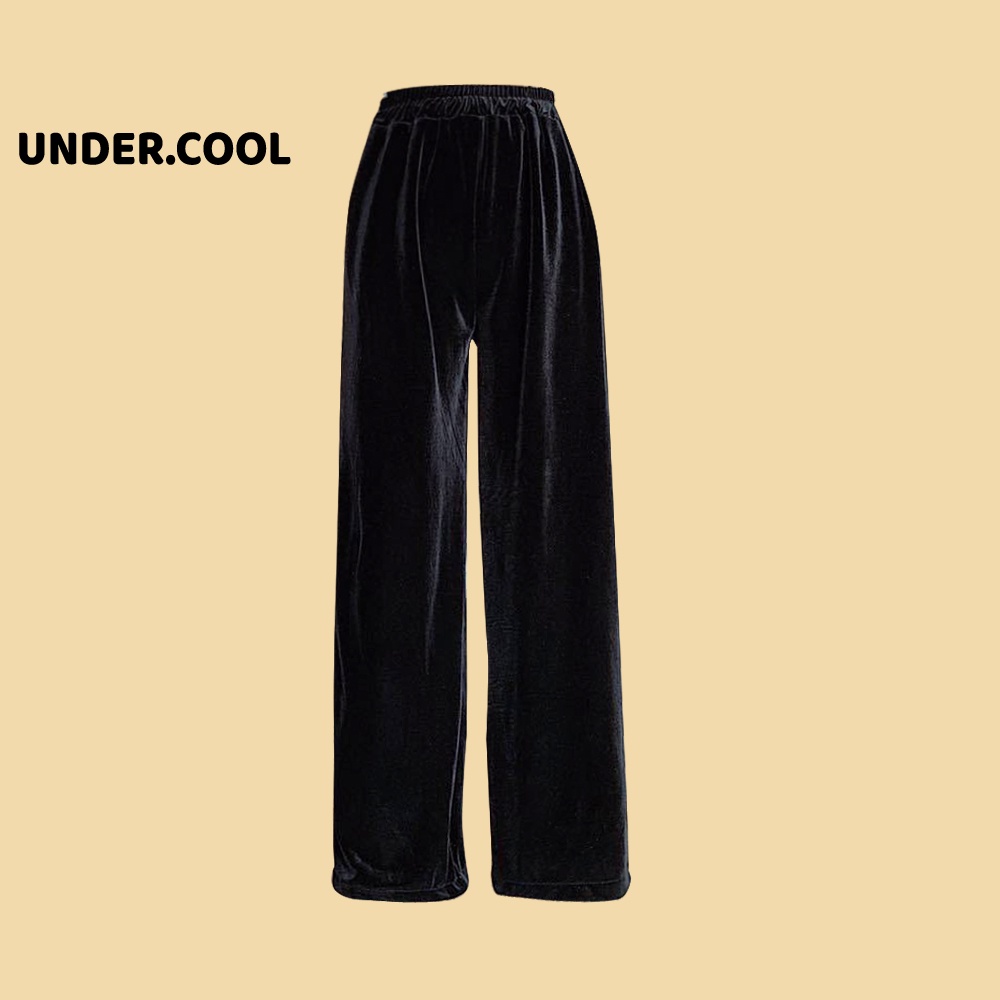 Quần ống rộng nỉ nhung trơn UNDERCOOL kiểu quần dài ống suông cạp chun lưng cao có dây rút chỉnh eo QD15
