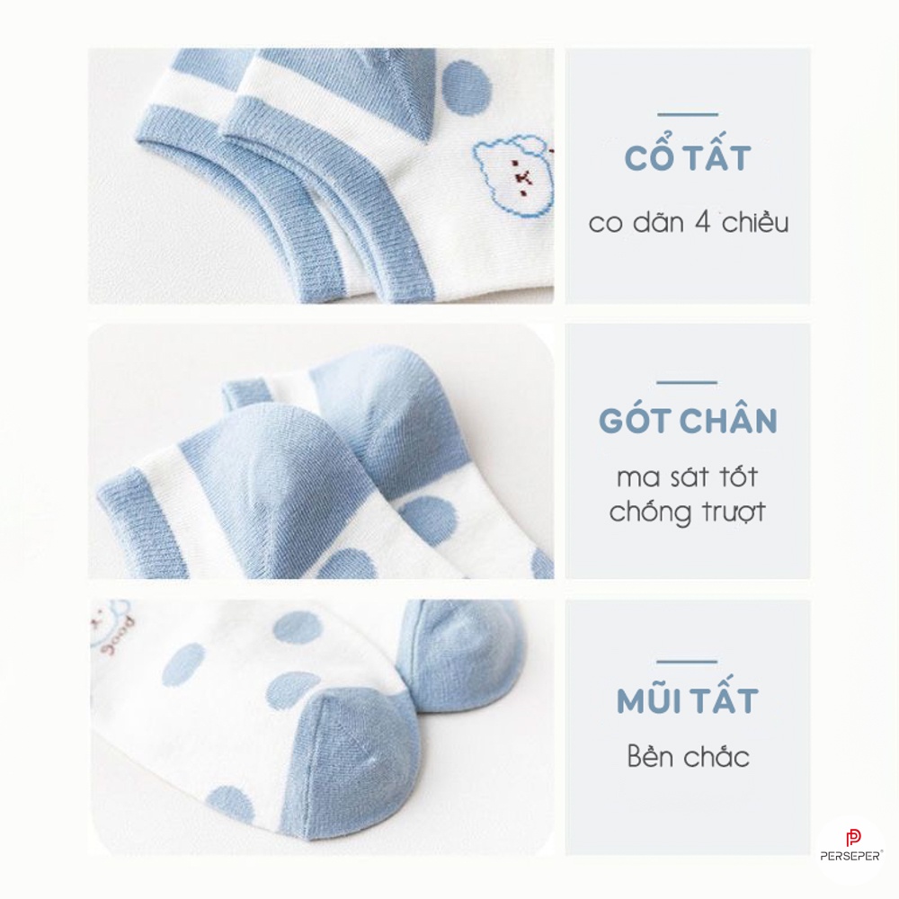 Tất vớ nữ cổ ngắn chất liệu cotton co giãn 4 chiều, set 5 đôi dễ phối đồ - Ekiu Shop