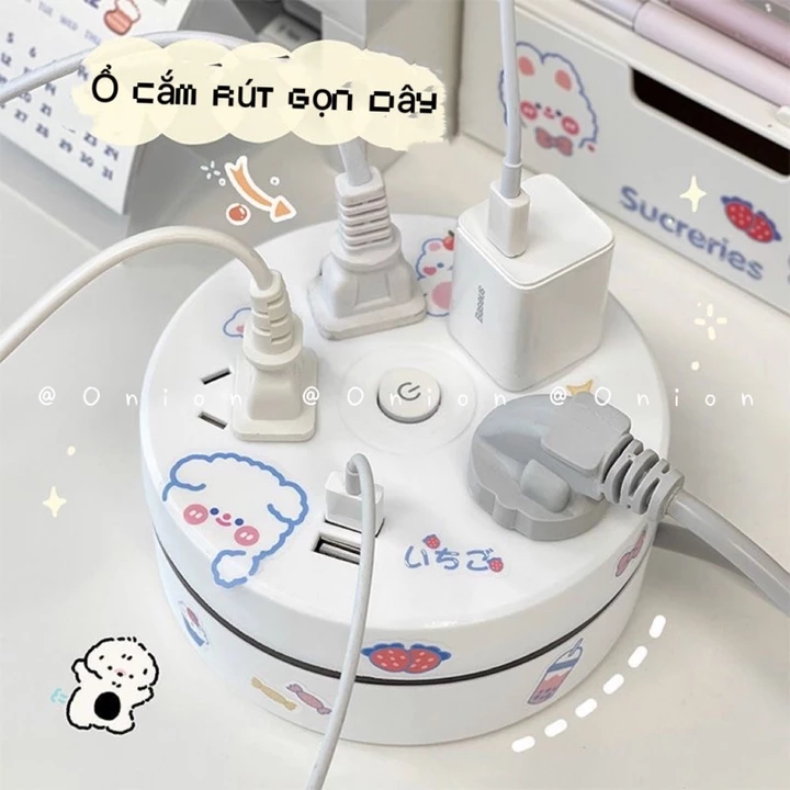 Ổ cắm điện đa năng chân dẹt rút gọn dây treo tường để bàn