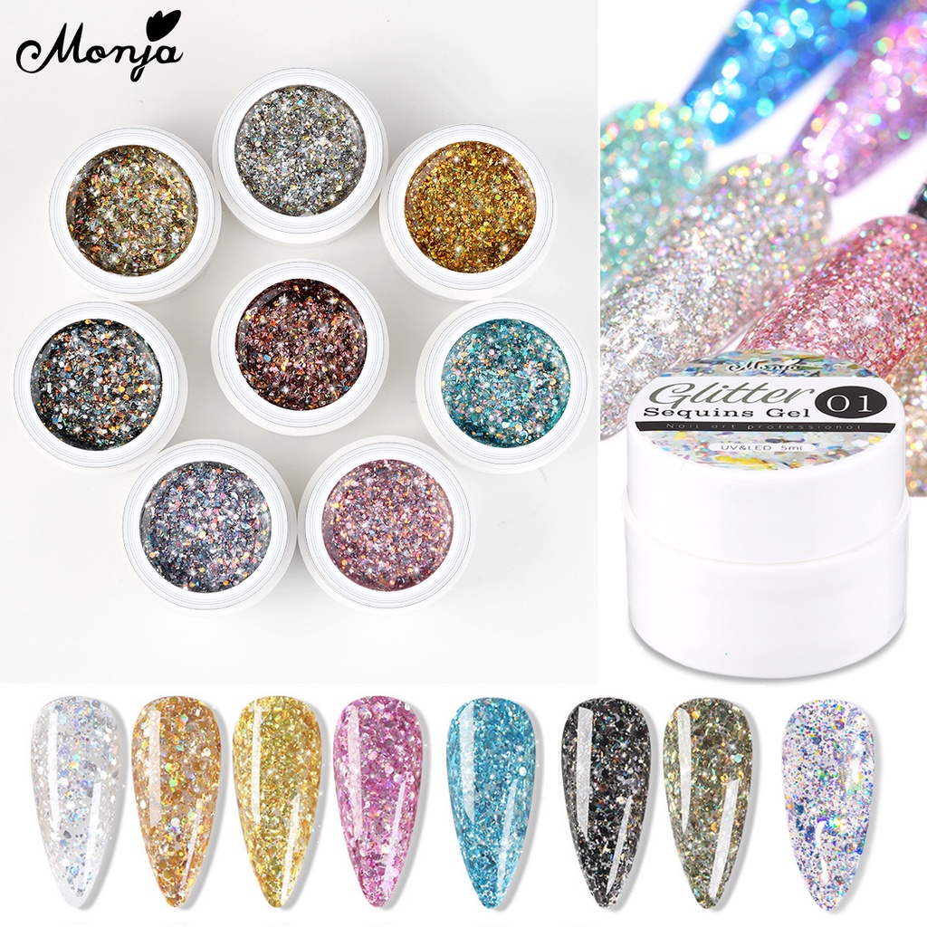 Gel sơn móng tay MONJA 8 màu sắc ánh nhũ lấp lánh tùy chọn 5ml