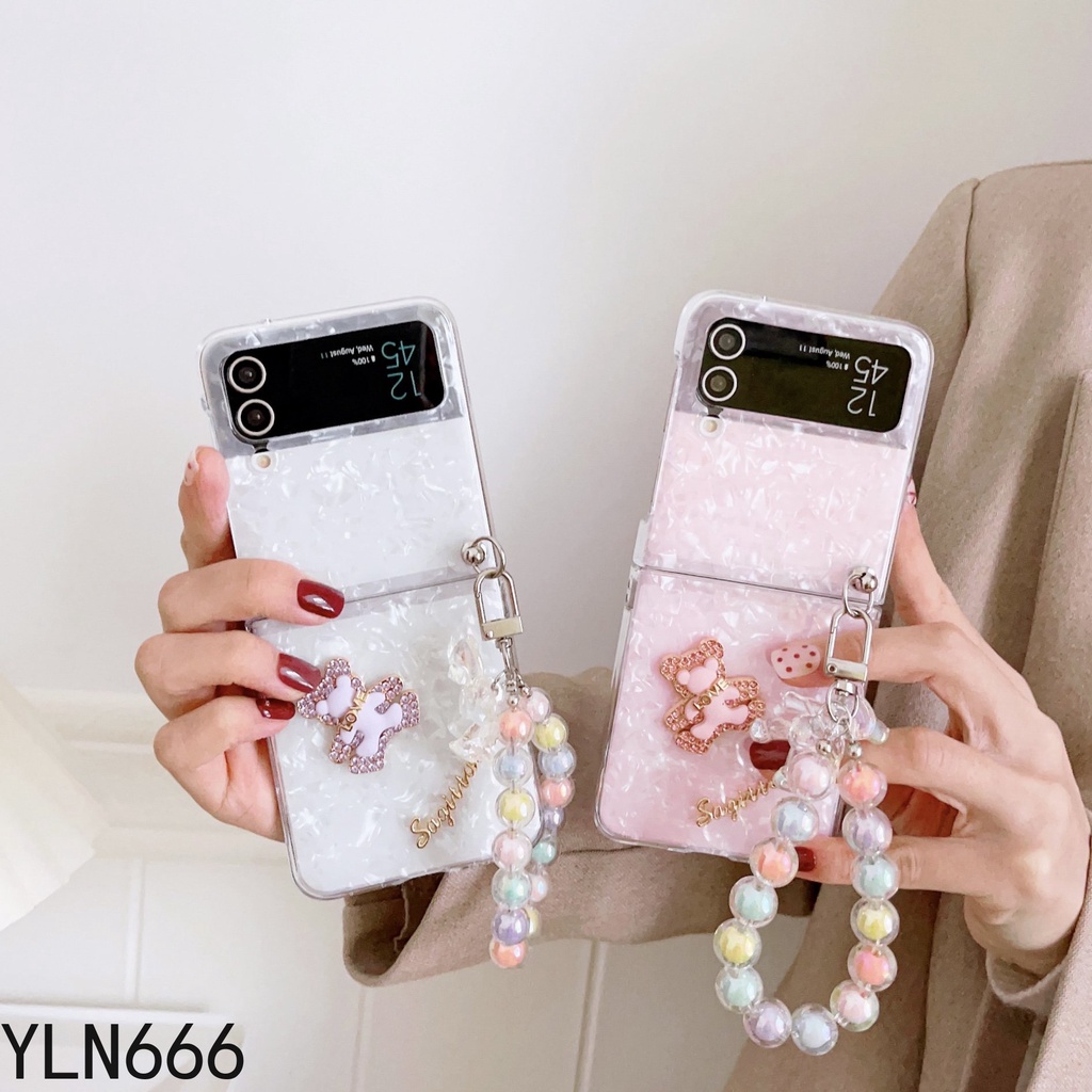 Gấp Thiết Kế Đơn Giản Ốp Lưng Điện Thoại Samsung Galaxy Z Flip 3 4 Thời Trang Dễ Thương Đính Hạt Vòng Tay Vỏ Cho Z Flip3 Z Flip4 5G Trong Suốt Chống Trầy Xước Bảo Vệ