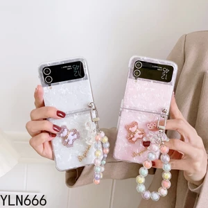 Gấp Thiết Kế Đơn Giản Ốp Lưng Điện Thoại Samsung Galaxy Z Flip 3 4 Thời Trang Dễ Thương Đính Hạt Vòng Tay Vỏ Cho Z Flip3 Z Flip4 5G Trong Suốt Chống Trầy Xước Bảo Vệ