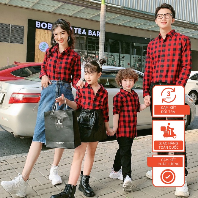 Áo Sơ Mi Gia Đình Fig Tree Sọc Caro Đỏ Chất Nỉ, Đi Tiệc, Chụp Hình Siêu Sang (MS 122A)