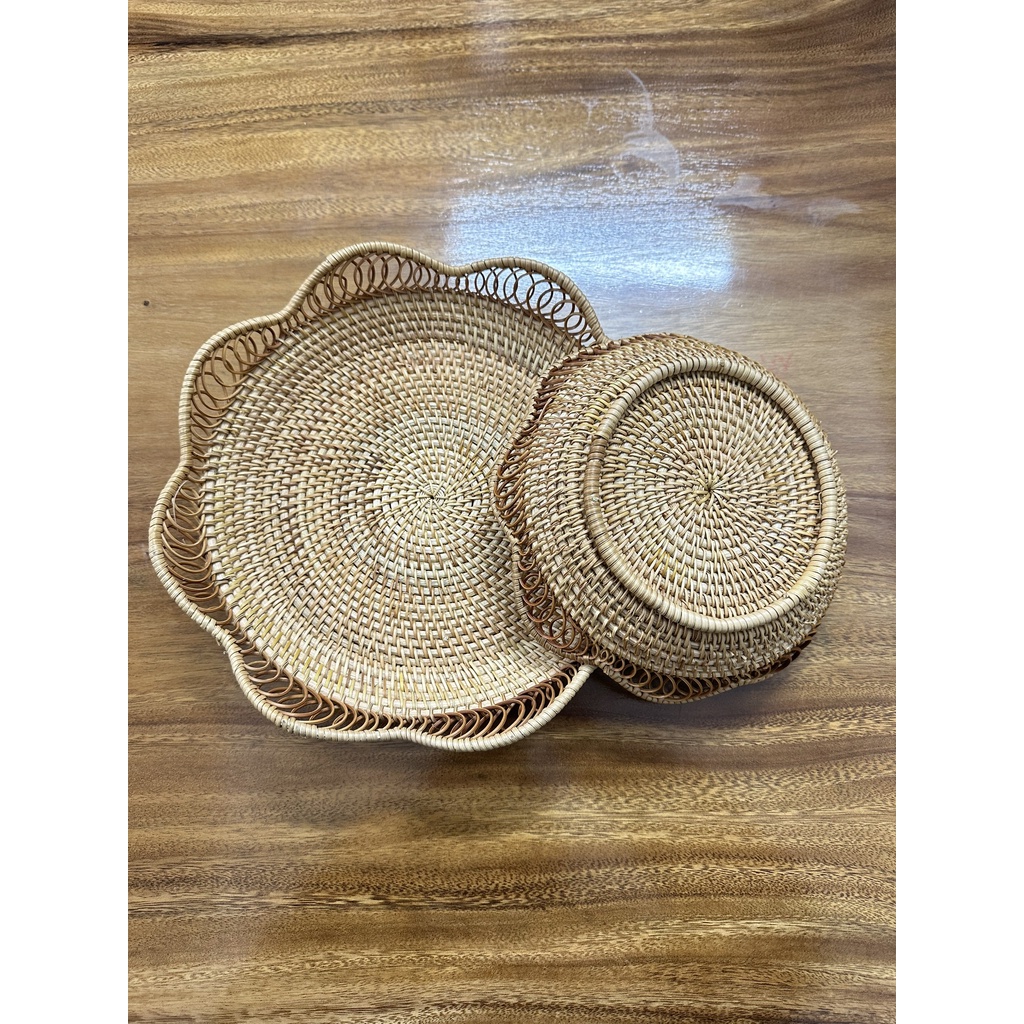 Khay Mây Tre Đan ONGTRE Hình Tròn, Bầu Dục, Khay Đựng Bánh Kẹo, Hoa Quả, Đồ Ăn, Decor Nhà Cửa, Khách sạn, Resort