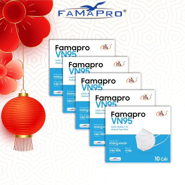Ảnh COMBO 5 HỘP Khẩu trang y tế kháng khuẩn 4 lớp Famapro VN95 [HỘP10 CÁI] 1