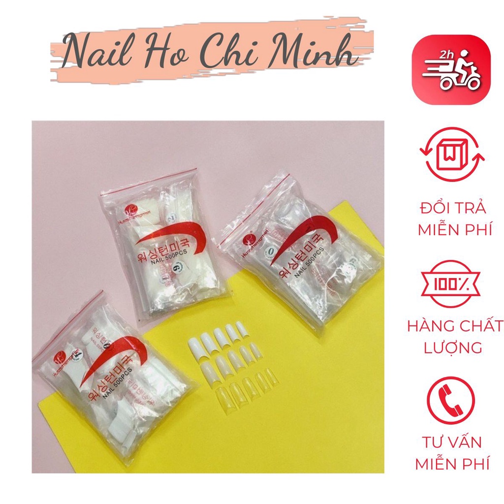 Móng nối tay HSM chính hãng phom vuông - Túi 500 móng nhựa dẻo đủ size