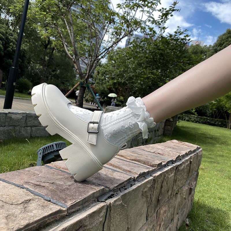 Giày búp bê Lolita nữ đế cao da mềm quai cài mũi tròn đơn giản G16_NT Shoes