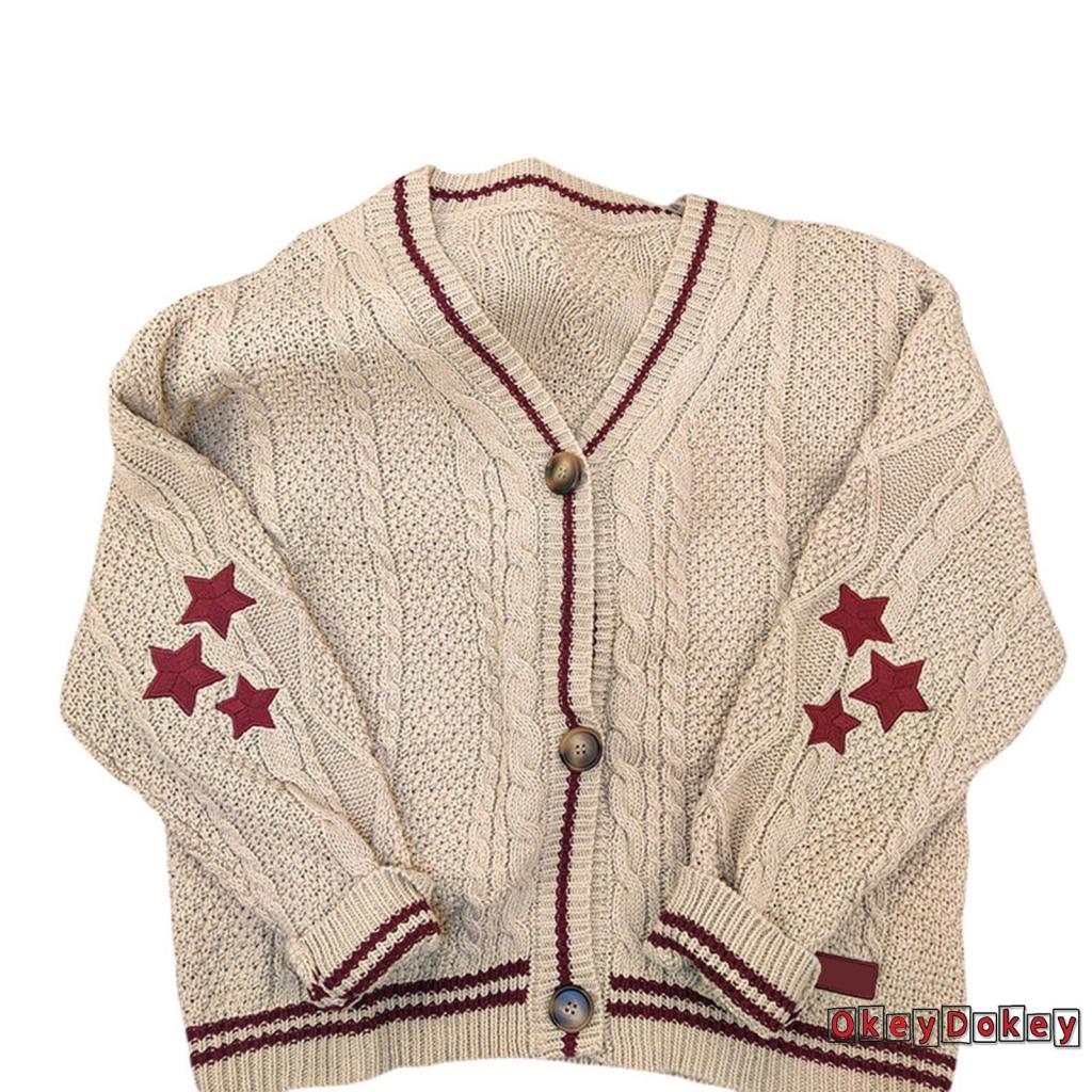 Áo Cardigan Tay Dài Cổ Chữ V Cài Nút In Họa Tiết Ngôi Sao Cổ Điển Dành Cho Nữ