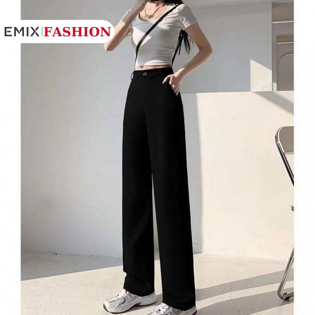 Ảnh Quần công sở nữ ống suông EMIX dáng dài cạp cao khóa giữa chất tuyết mưa Q0995/P2K7 1