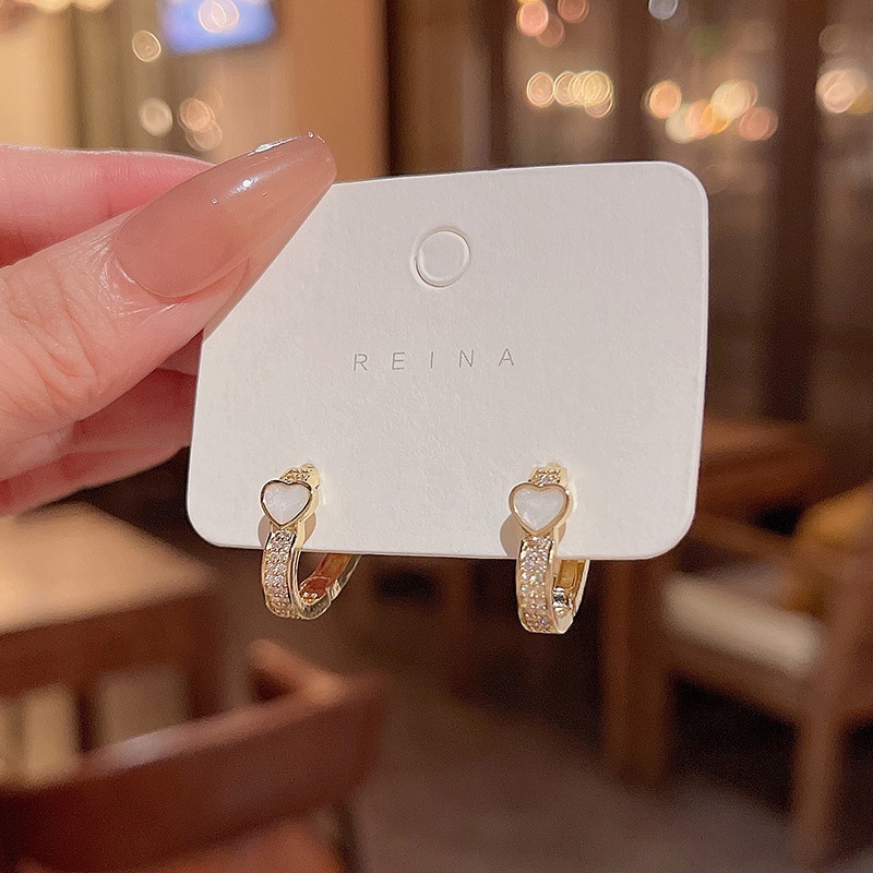 Chất Lượng Cao Kim Bạc 925 Zircon Trái Tim Bông Tai Thời Trang Nữ Vòng Bông Tai