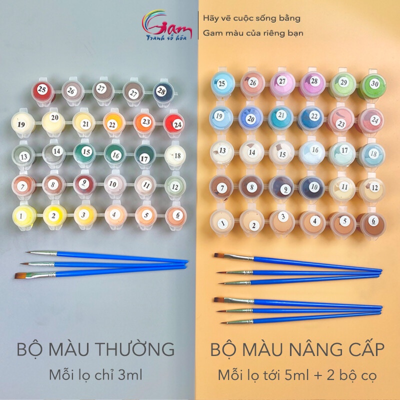 Ảnh Tranh số hoá tự tô màu theo số đêm trăng tuyết rơi GAM kèm khung đã căng PC4645 lọ màu 5ml 1