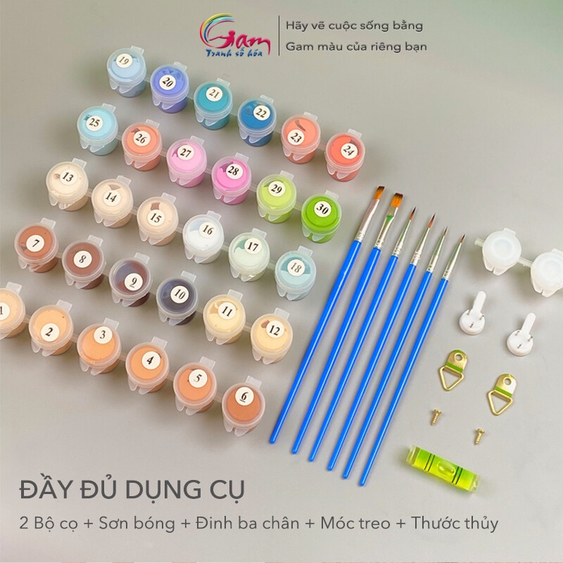 Ảnh Tranh số hoá tự tô màu theo số đêm trăng tuyết rơi GAM kèm khung đã căng PC4645 lọ màu 5ml 2