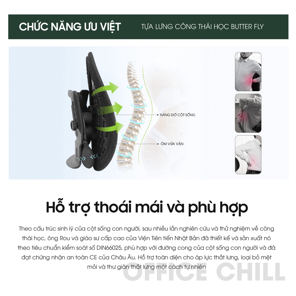 Tựa Lưng Công Thái Học ButterFly OFFICE CHILL Dùng Cho Làm Việc - Văn Phòng - Ô tô