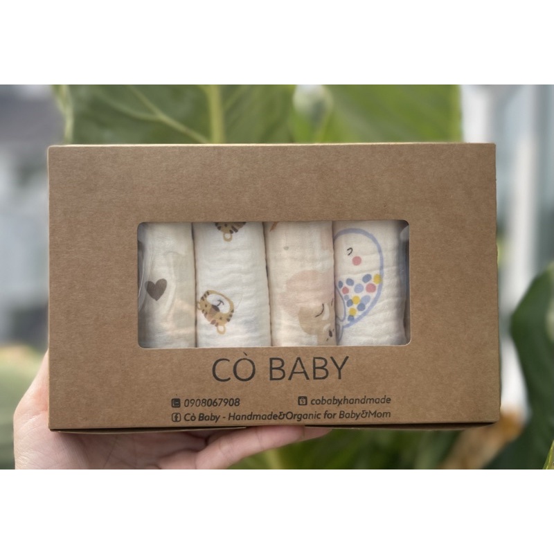 [Cò Baby] KHĂN SỮA, KHĂN XÔ MUSLIN 100% ORGANIC CAO CẤP 4 LỚP 30x30CM