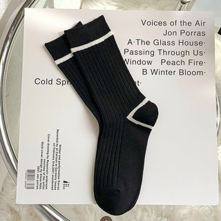 Set 5 Đôi Tất Cotton Cổ Cao Nam Nữ Kẻ Đen Ngang.