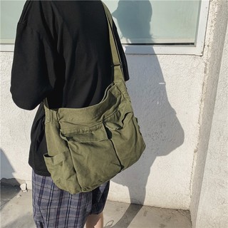 Túi Xách Đeo Chéo Một Bên Vai Bằng Vải Canvas Sức Chứa Lớn Phong Cách Đường Phố Cho Học Sinh Nam Và Nữ