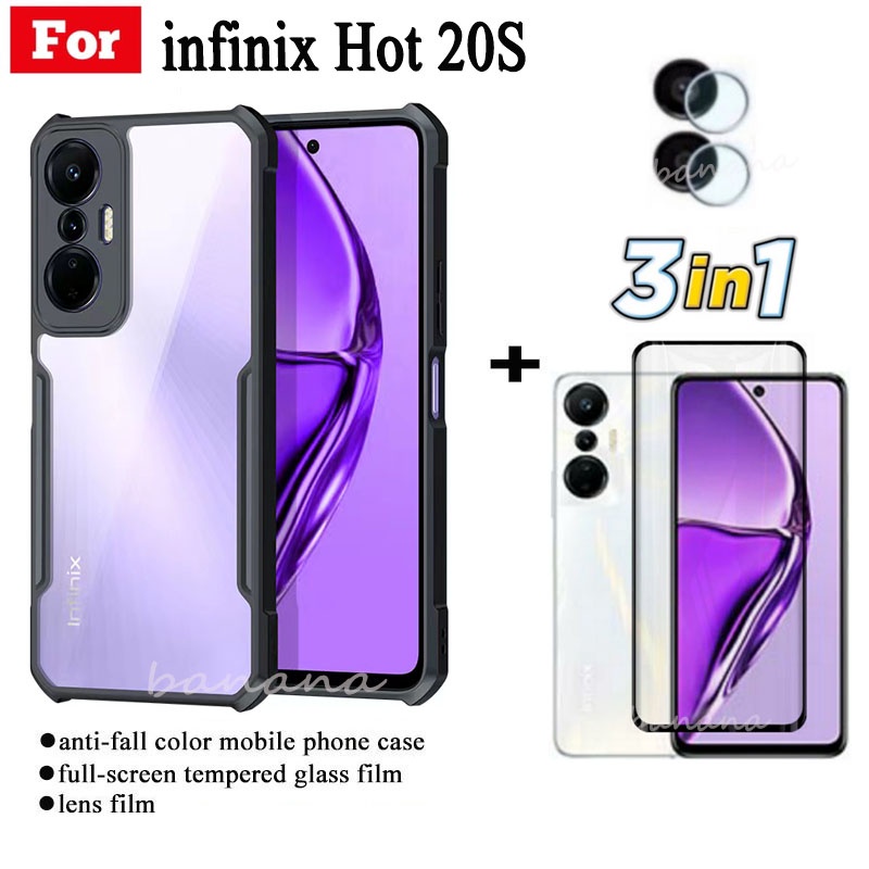 3in1 infinix Hot 20s hot 20 5G 4G 20i 20 play 12i 12 play Vỏ điện thoại chống sốc + màng kính cường lực + Phim ống kính máy ảnh