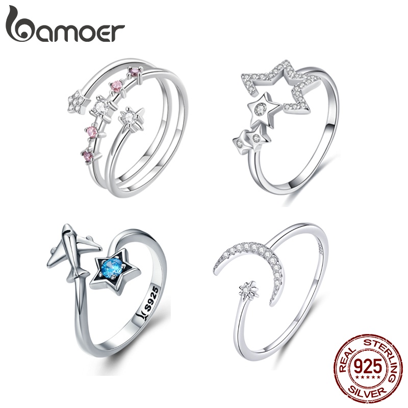 Bamoer Có Thể Điều Chỉnh Mở Nhẫn Bạc 925 Sao Trăng Phiên Bản Dành Cho Nữ Trang Sức Tinh Tế BSR310