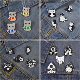 3-5 Cái / bộ Mèo Kim Loại Pin Hoạt Hình Dễ Thương Động Vật Men Trâm Cá Tính Mèo Đen Ba Lô Phụ Kiện Quà Tặng Cho Bạn Bè