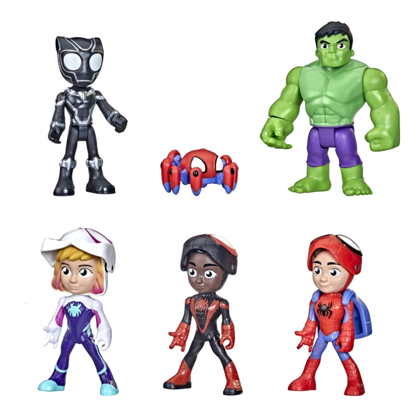 Marvel Spidey và những người bạn tuyệt vời của anh ấy Tiết lộ nhiều gói với tính năng lật mặt nạ, Đồ chơi nhân vật hành động tỷ lệ 4 Inch F1486